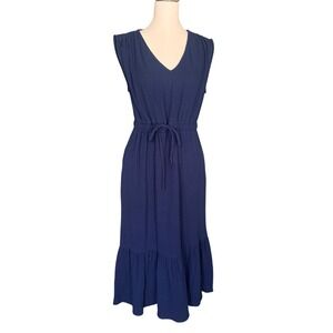 Wonderly Navy Blue Cotton Gauze Sleeveless Tiered Midi Dress Small LGM20475BK